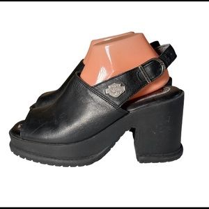 Vintage Harley-Davidson 90’s Chunky Heel Slingback Platform Sandals Size 10
